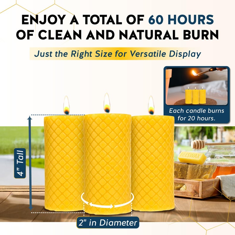 Alternative Imagination Diamond Beeswax Pillar Candles â€“ 3 Pack of 2x4 Inch Unscented Candles - Hand-Poured - 100% Pure Beeswax - Natural Honey Aroma - Dripless Long-Burn -Altar & Decor Use - Image 3